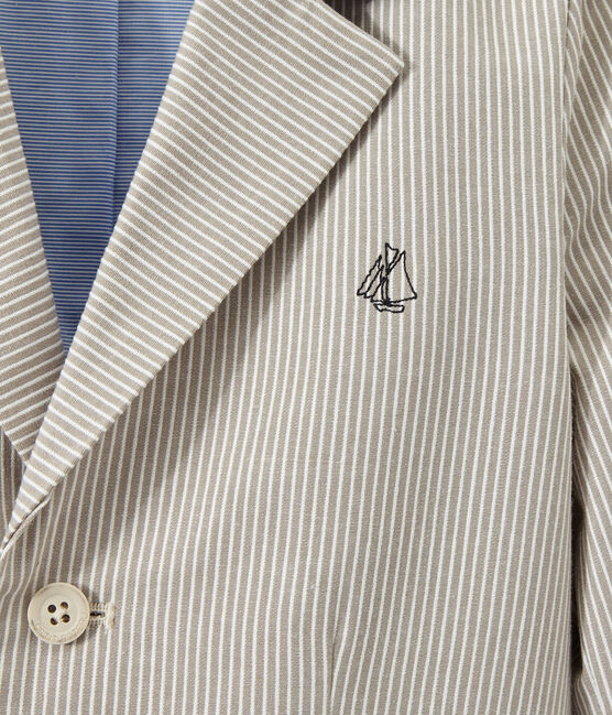 Boy's jacket in striped canvas MINERAI grey/LAIT white