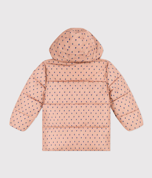 Girls' puffer jacket with fold-out hood beige/multicolor