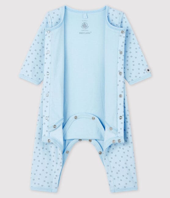 Baby Boys' Starry Footless Organic Cotton Bodyjama FRAICHEUR blue/CONCRETE grey