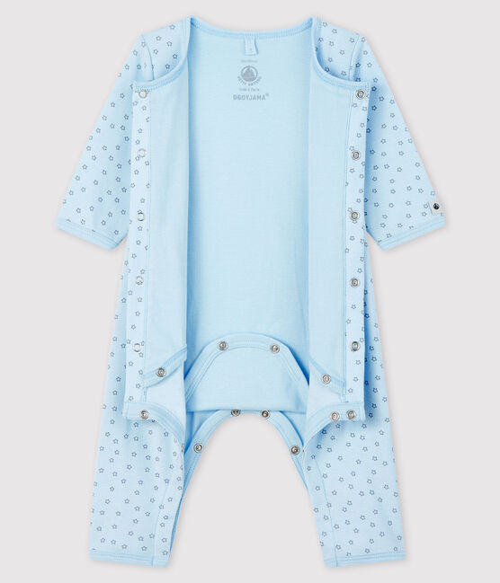 Baby Boys' Starry Footless Organic Cotton Bodyjama FRAICHEUR blue/CONCRETE grey