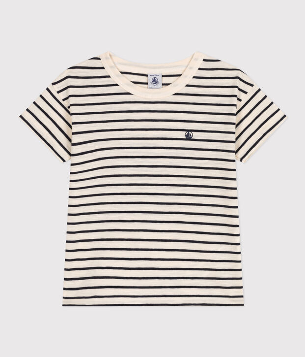Boys' Stripy Slub Jersey T-shirt Ecru/blue