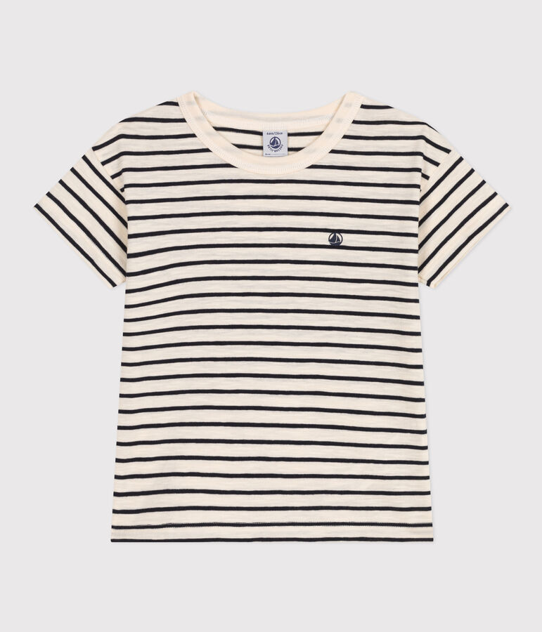 Boys' Stripy Slub Jersey T-shirt Ecru/blue