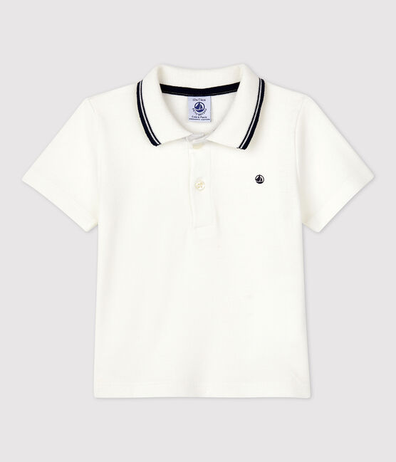 Babies' Short-Sleeved Cotton Polo Shirt MARSHMALLOW white