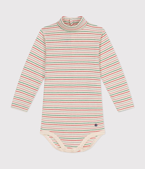 Babies' long-sleeved rollneck cotton bodysuit AVALANCHE white/MULTICO