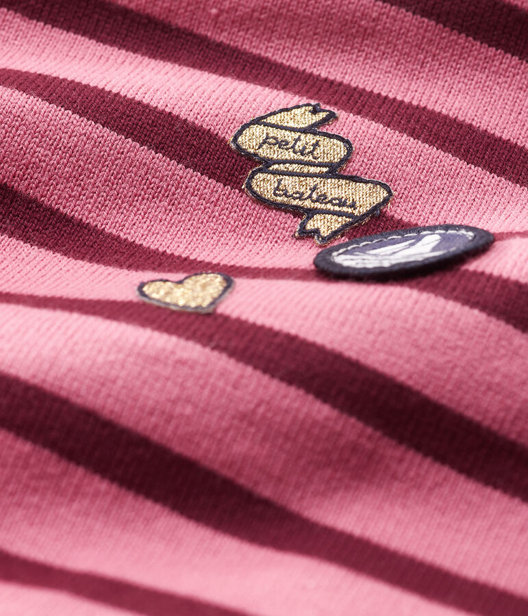Upcycled baby girls' long-sleeved Breton top pink/multicolor