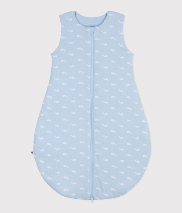 Babies' 2.5 TOG whale print cotton sleeping bag blue/white