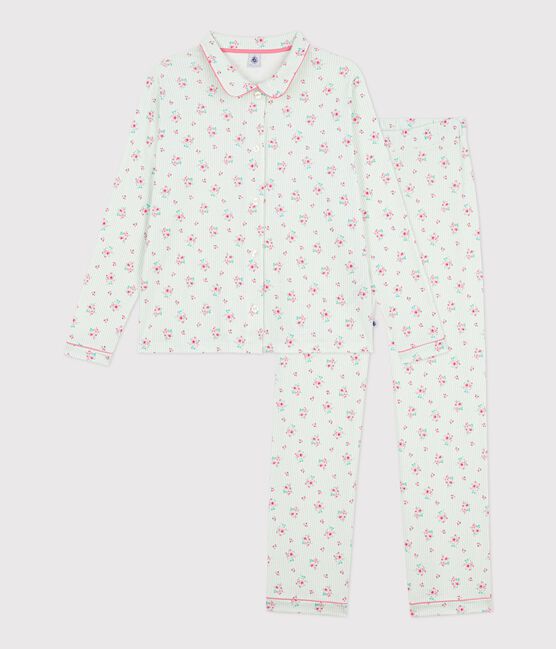 Women's buttoned printed cotton pyjamas MARSHMALLOW white/MULTICO white