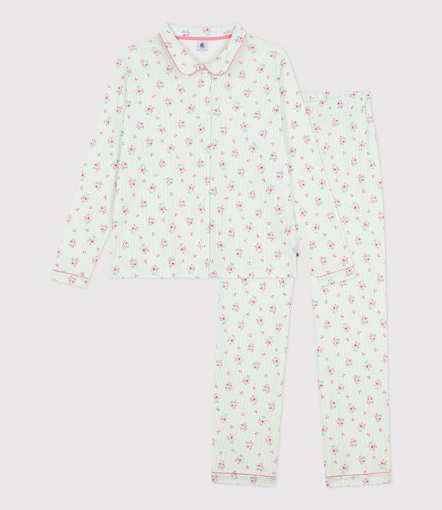 Women's buttoned printed cotton pyjamas white/multicolor