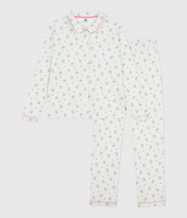 Women's buttoned printed cotton pyjamas white/multicolor