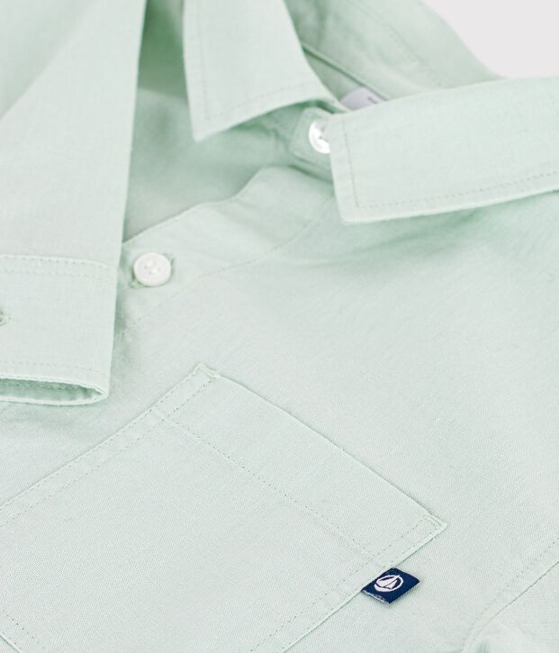 Children's long-sleeved plain cotton shirt green