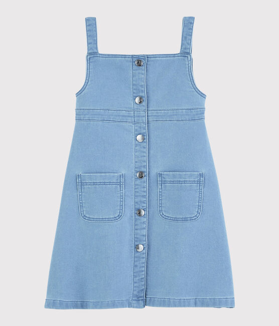 Girls' Denim Fleece Dungaree Dress DENIM CLAIR blue