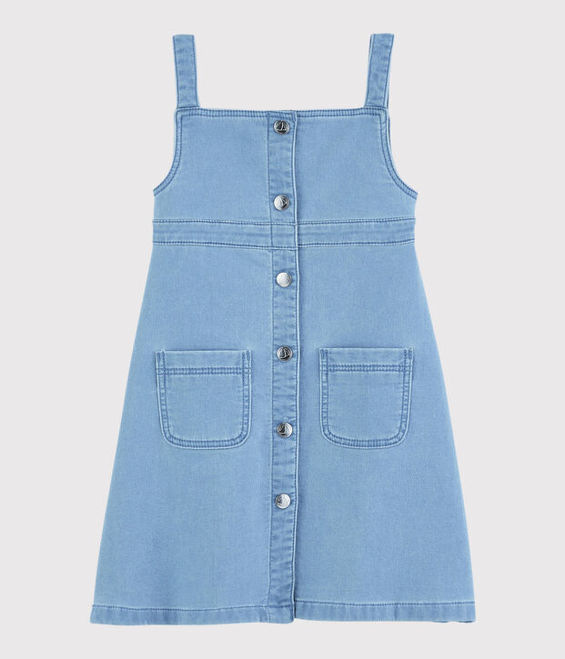 Girls' Denim Fleece Dungaree Dress blue