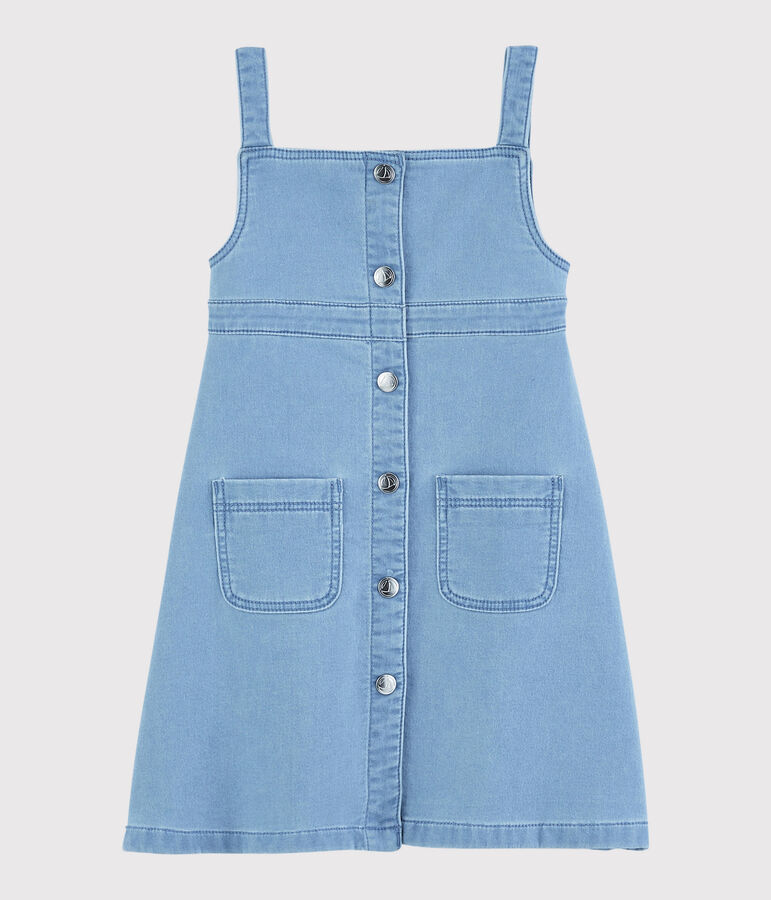 Girls' Denim Fleece Dungaree Dress blue