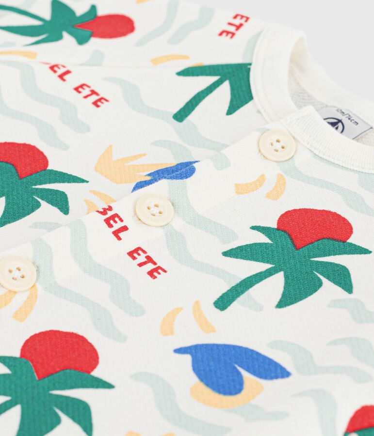 Babies' short printed cotton playsuit Ecru/multicolor