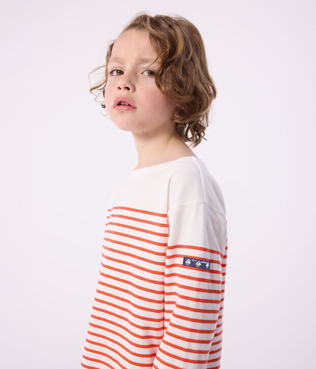 Children's stripy cotton Breton top white/red