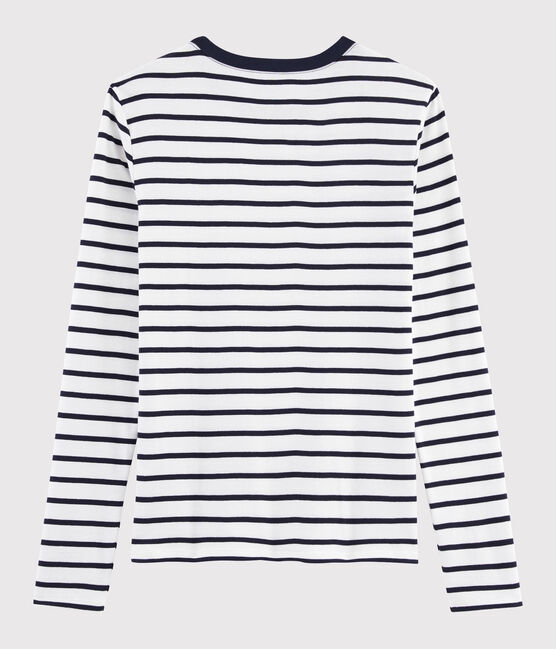 Women's iconic round neck T-shirt MARSHMALLOW white/SMOKING blue