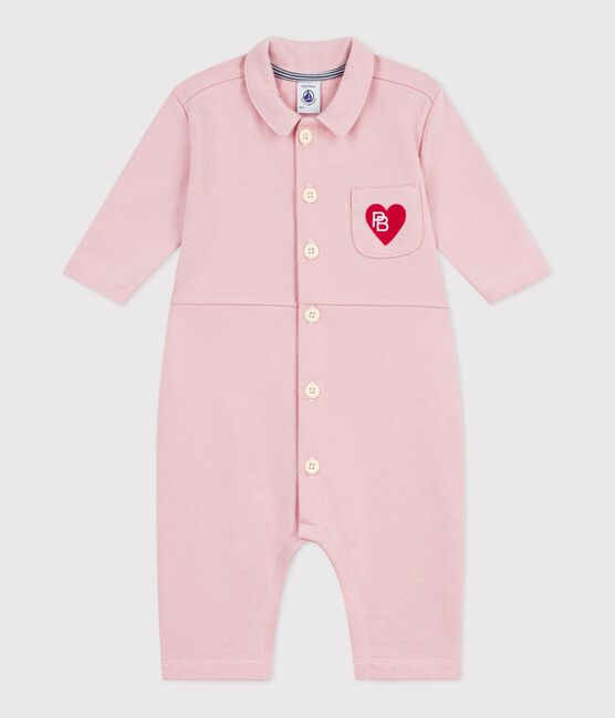 Babies' long, plain overall-style cotton playsuit JOLI pink