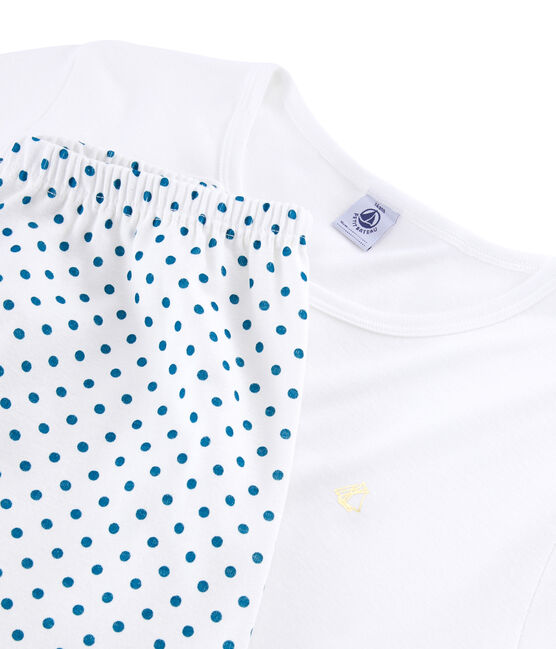 Girls' Ribbed Pyjamas MARSHMALLOW white/CONTES blue