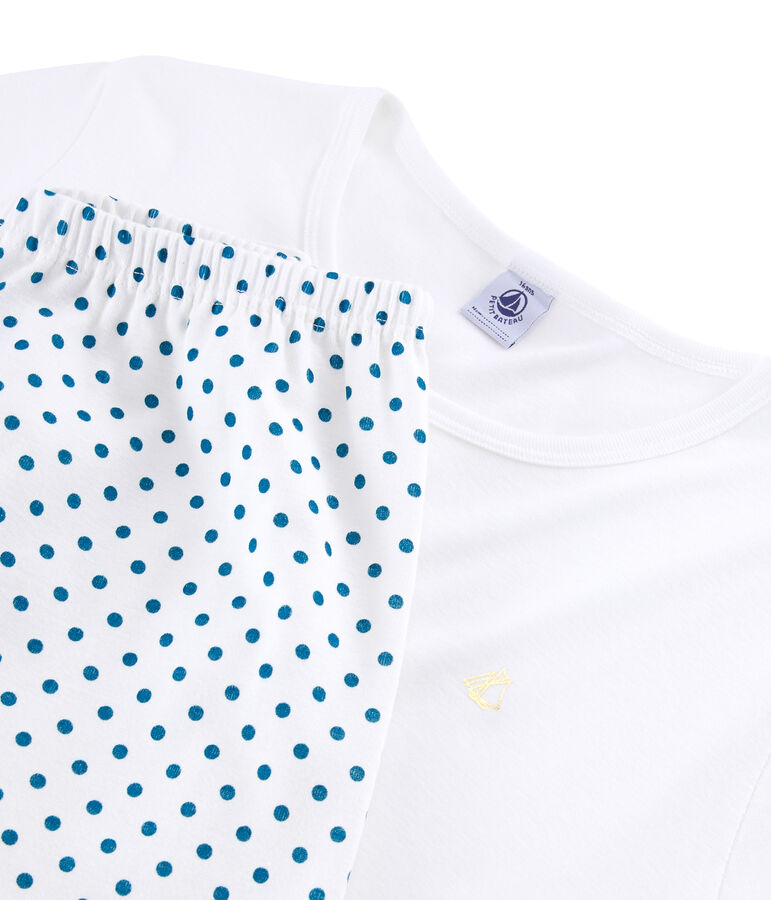 Girls' Ribbed Pyjamas white/green