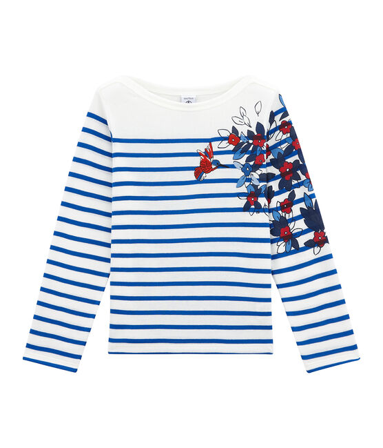 Girls' Creative Striped Top MARSHMALLOW white/PERSE blue