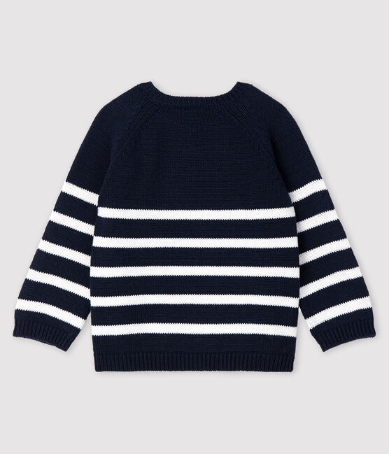 Baby boy's stripy pullover with motif SMOKING blue/MARSHMALLOW white