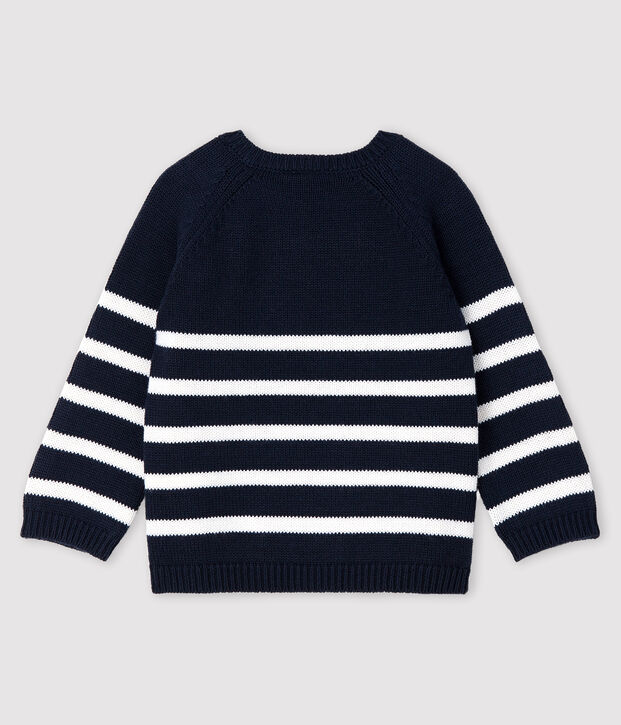Baby boy's stripy pullover with motif blue/white