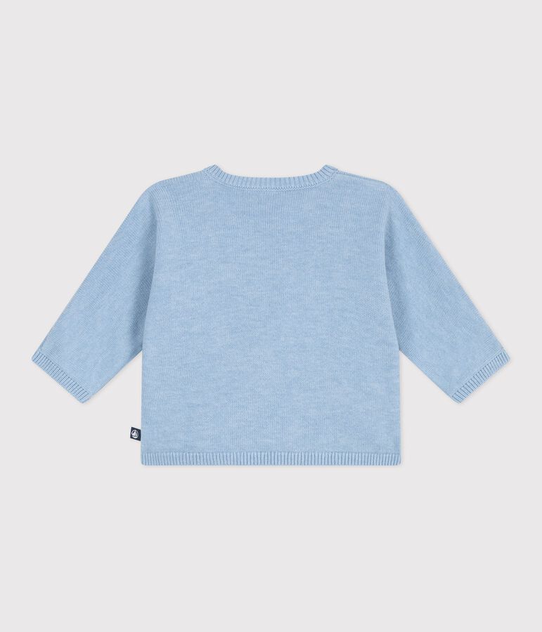Babies' wool and cotton openwork knit wrapover top FLO blue