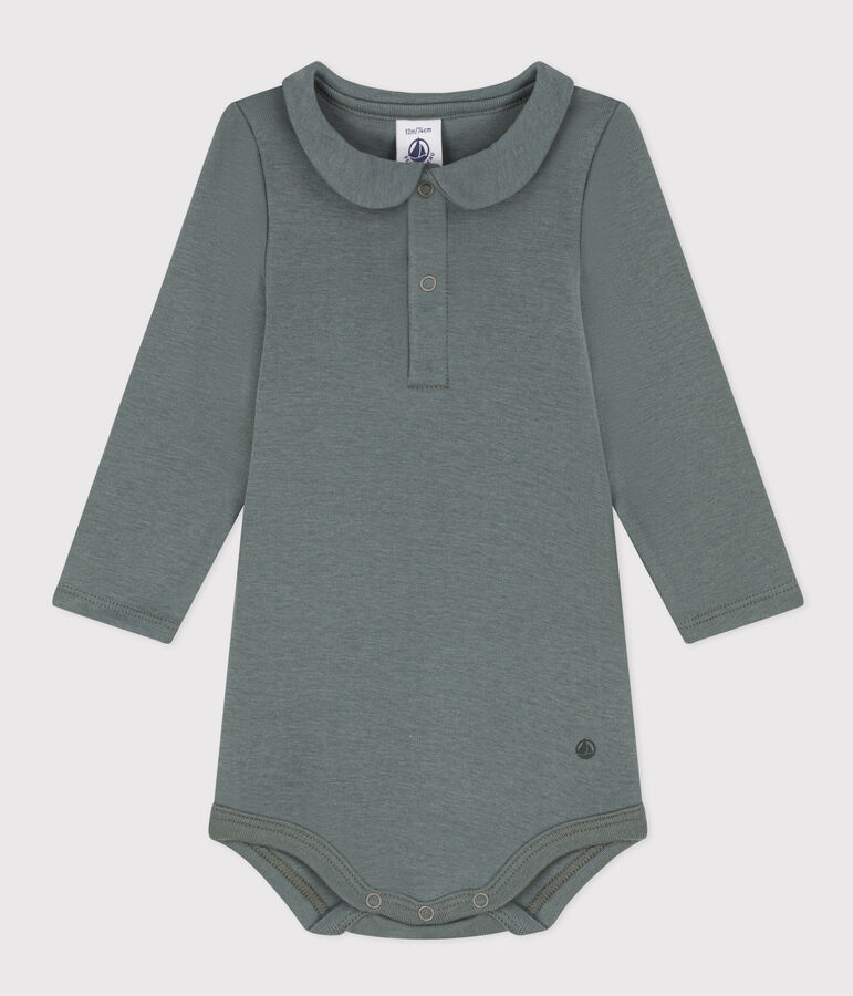 Babies' Long-Sleeved Cotton Bodysuit With Collar THUYA green