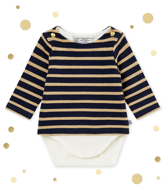 Baby girl's sailor striped body T-shirt SMOKING blue/BRINDILLE BRILLANT brown