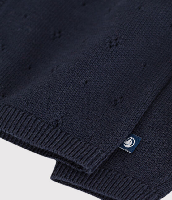 Babies' plain knitted cotton cardigan SMOKING blue