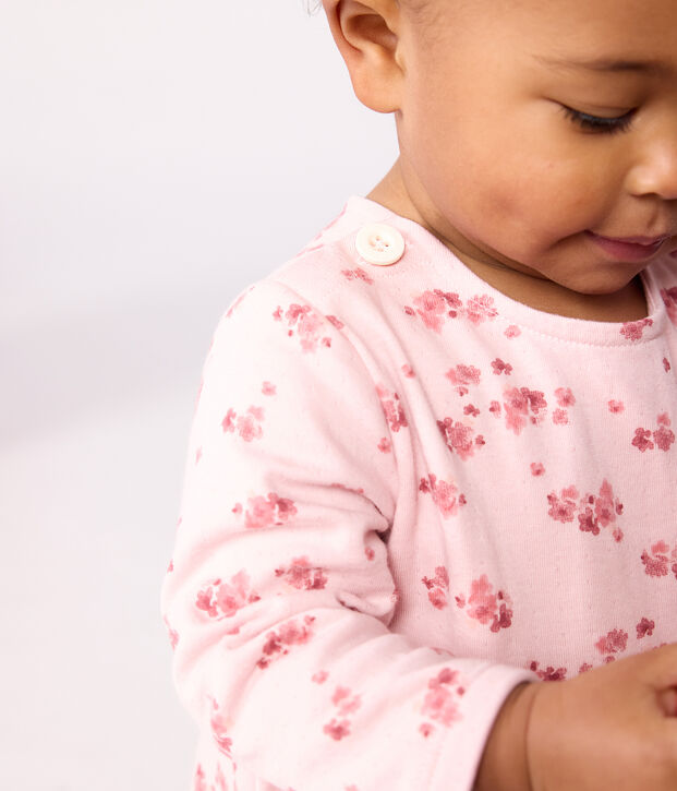 Babies' long sleeved floral-print cotton dress pink/multicolor