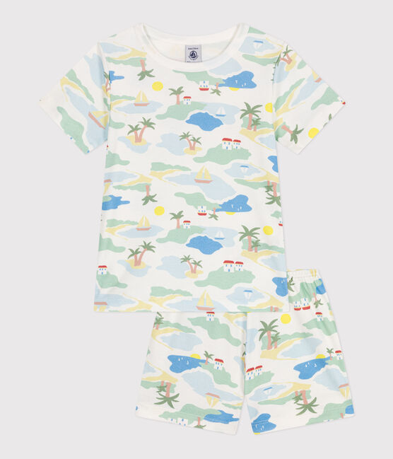 Children's short printed cotton pyjamas MARSHMALLOW white/MULTICO white
