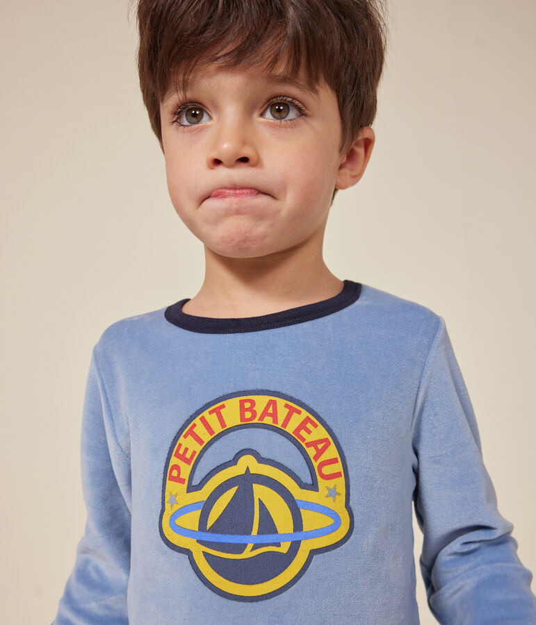 Children's plain velour pyjamas blue/blue
