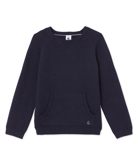 Boys' wool and cotton knit jumper SMOKING blue