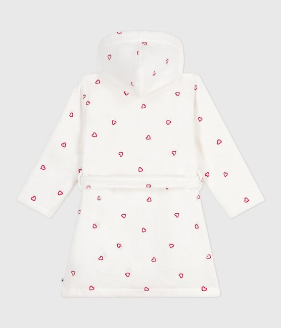 Children's cotton terry bathrobe with embroidered hearts MARSHMALLOW white/TERKUIT red