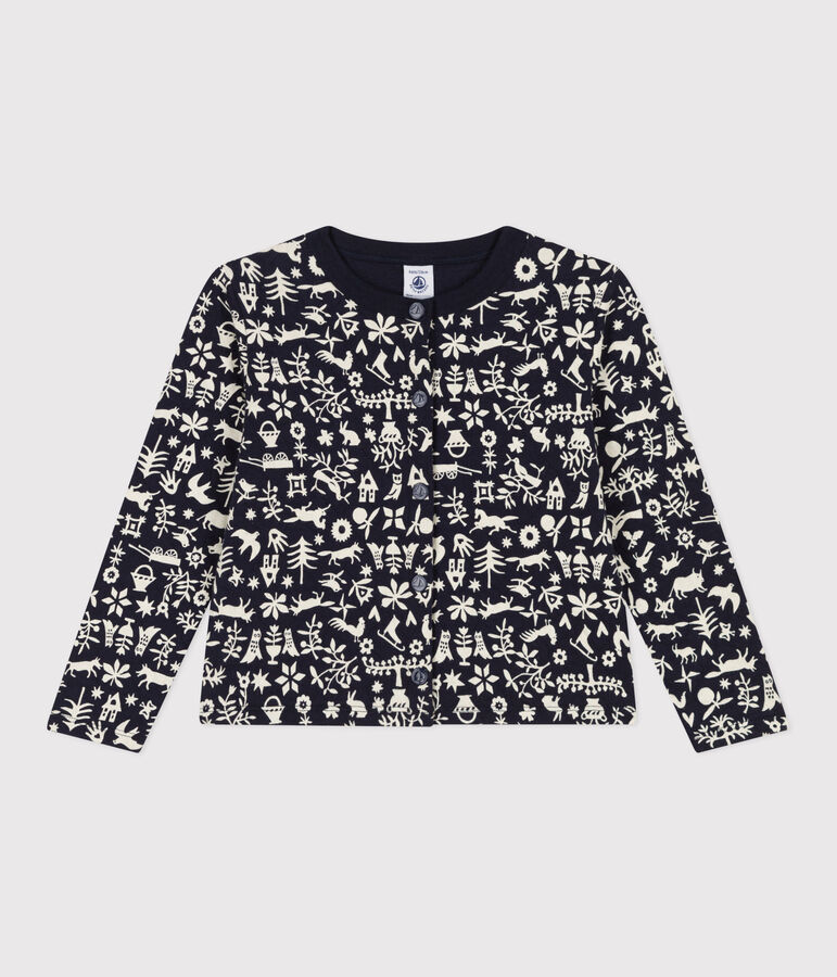 Girls' printed quilted tube knit cardigan blue/ecru