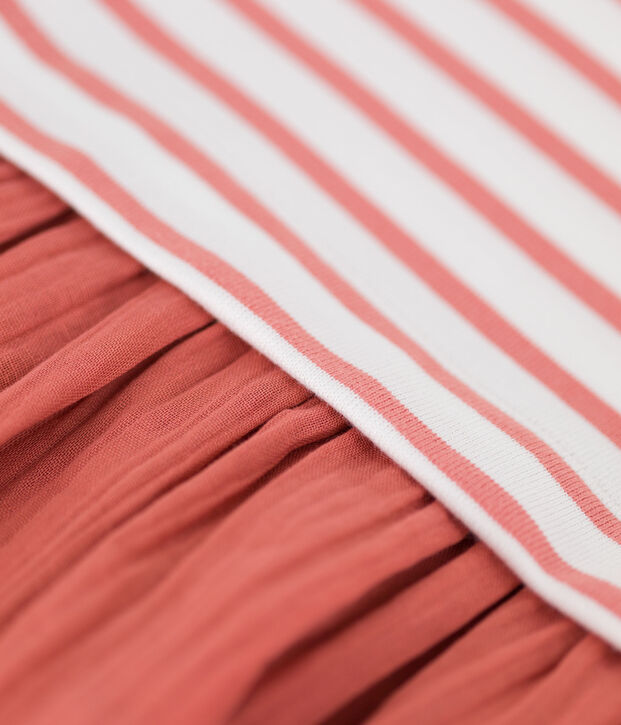 Girls' Organic Cotton Jersey and Gauze Dress white/pink