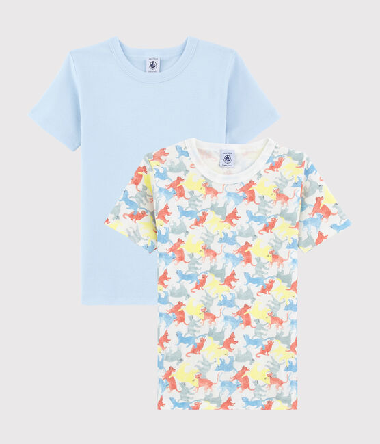 Boys' Short-sleeved Cat Print Organic Cotton T-Shirt - 2-Pack variante 1