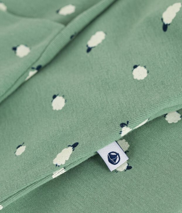 Babies' printed cotton jumpsuit/sleeping bag with a collar green/multicolor