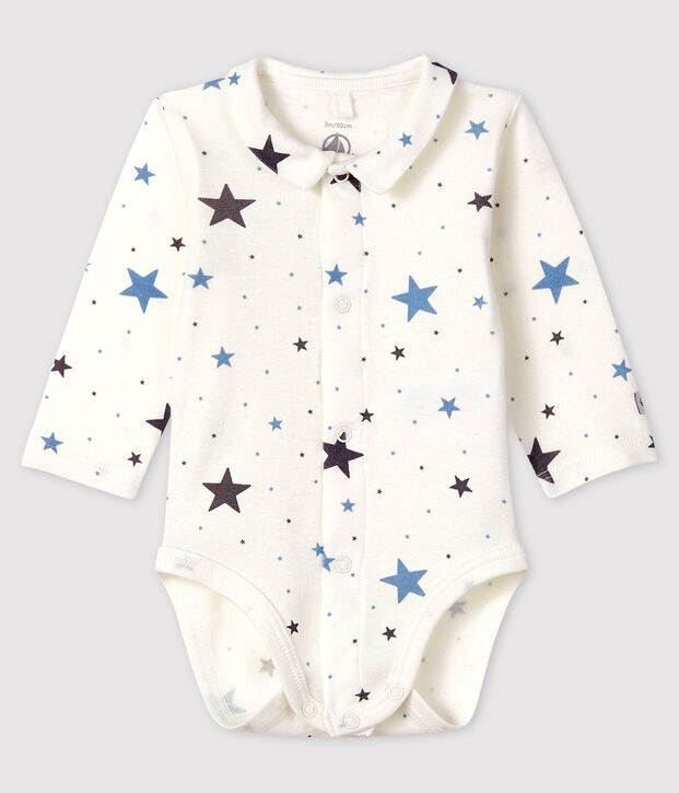 Baby Boys' Ribbed Bodysuit with Collar white/multicolor