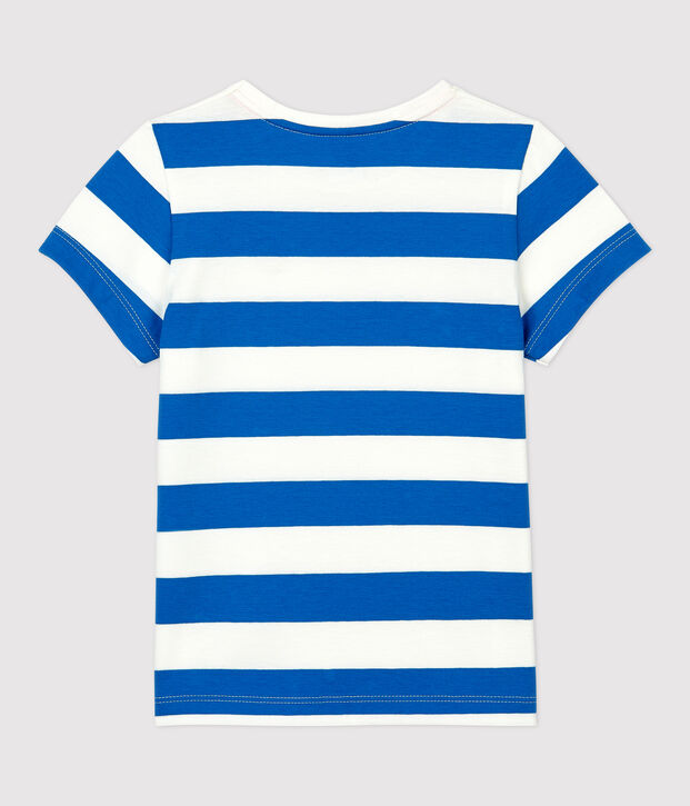 Girls' Short-Sleeved Cotton T-Shirt blue/white