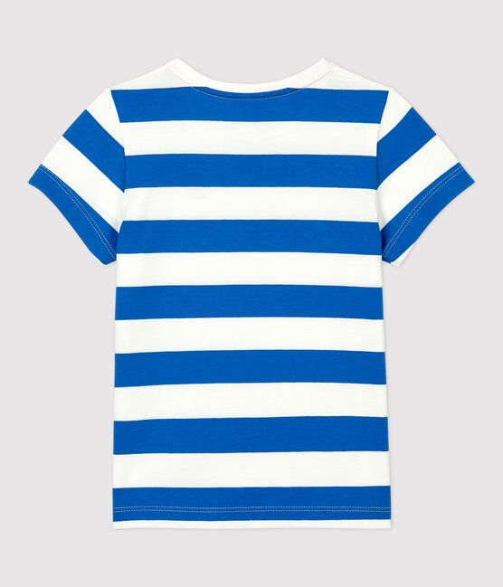 Girls' Short-Sleeved Cotton T-Shirt RUISSEAU blue/MARSHMALLOW white