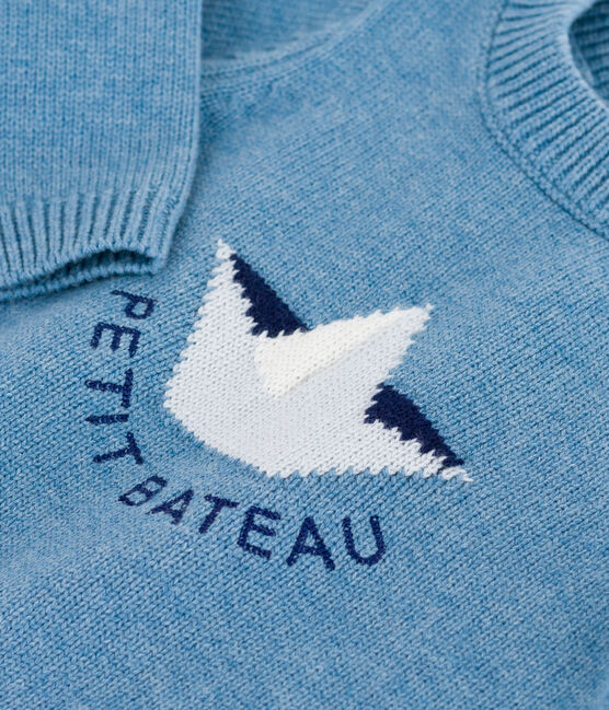 Babies' boat motif wool and cotton jumper ADRIATIC blue/MULTICO