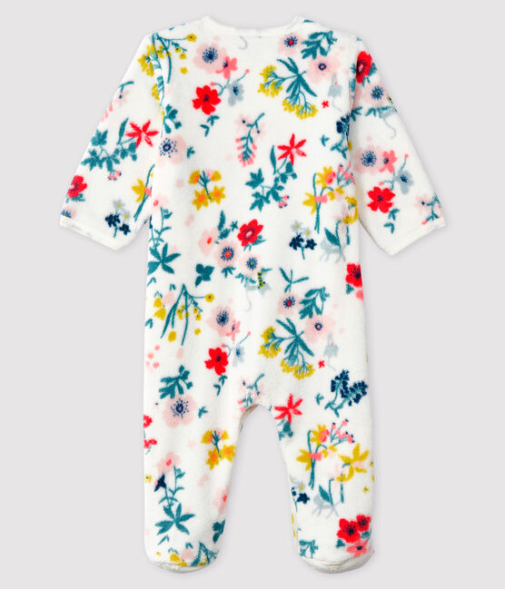 Baby Girls Floral Print Fleece Onesie Marshmallow Multico Petit Bateau