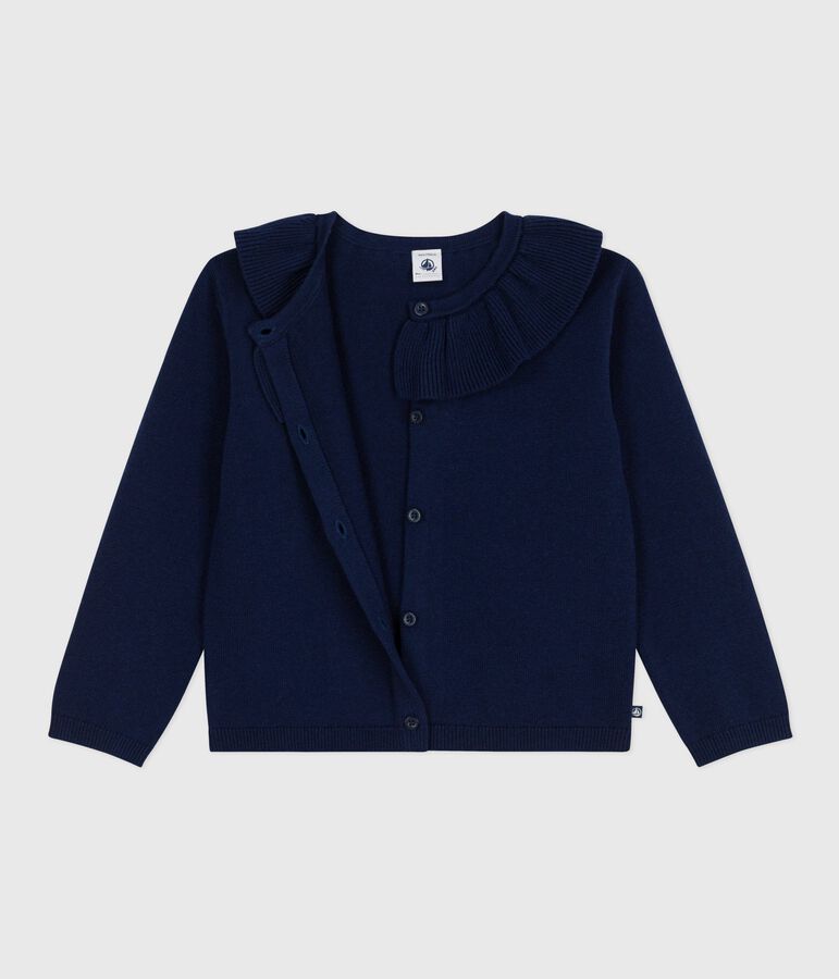 Children's plain wool and cotton cardigan blue