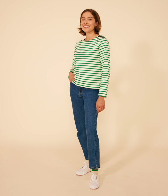 Women's Buttoned Cotton Breton Top AVALANCHE /PRADO