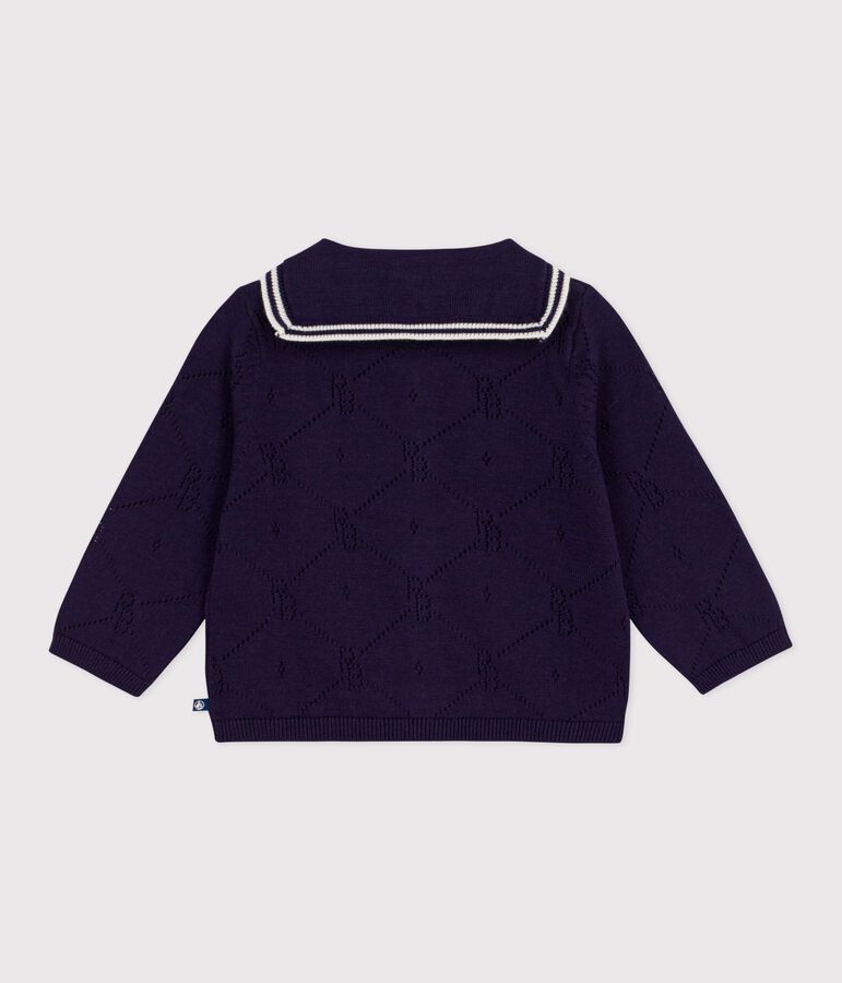 Babies' openwork cotton cardigan with a sailor collar blue