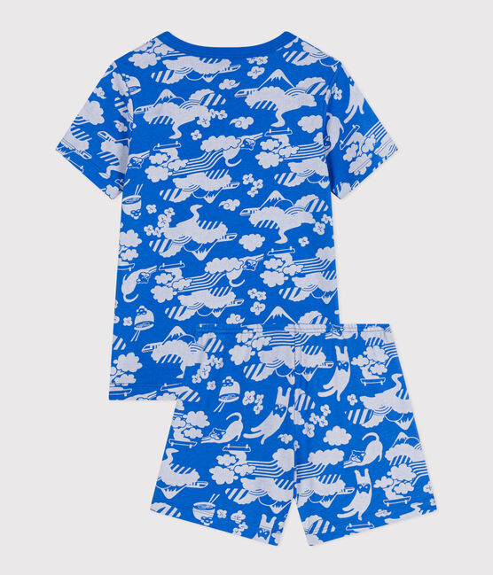 Children's Short Cotton Print Pyjamas FUJI /MARSHMALLOW
