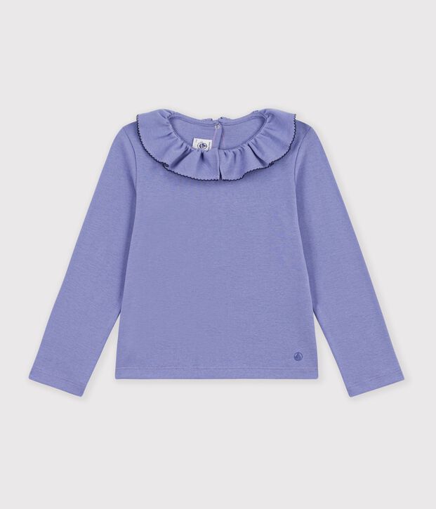 Children's long-sleeved plain T-shirt with a collar purple