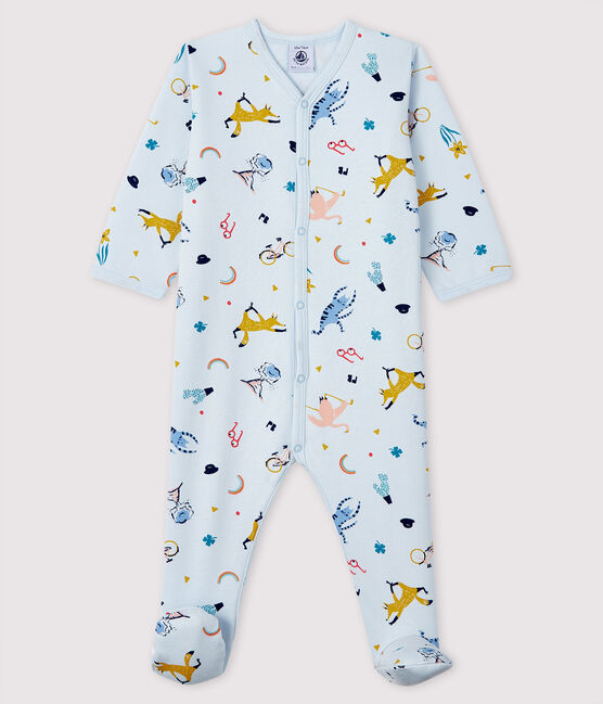 Babies' Blue Animal Print Fleece Sleepsuit FRAICHEUR blue/MULTICO white